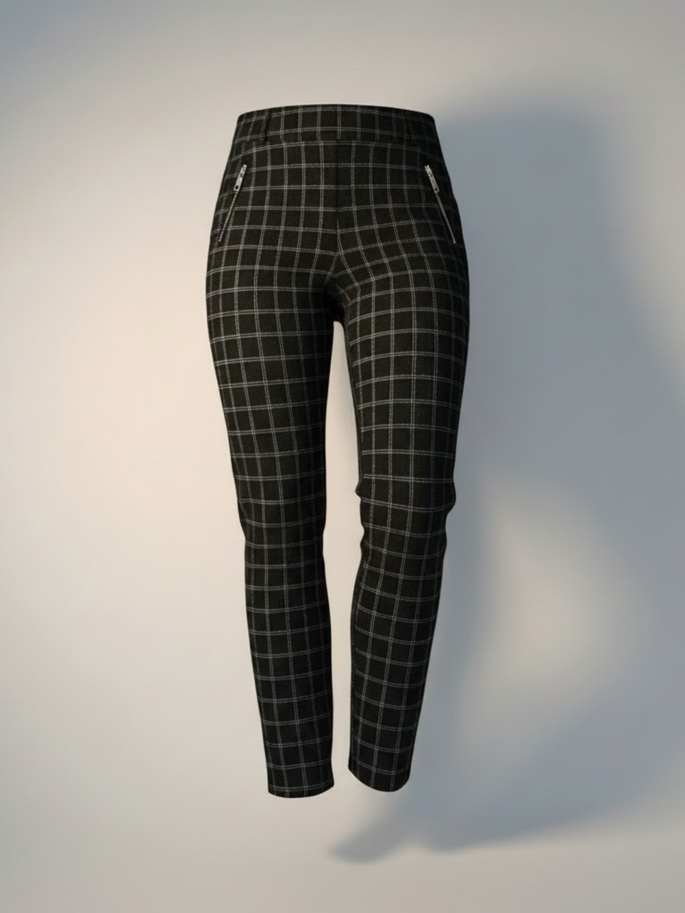 Maurices Black Windowpane Skinny Ponte Pants with Silver Zippers